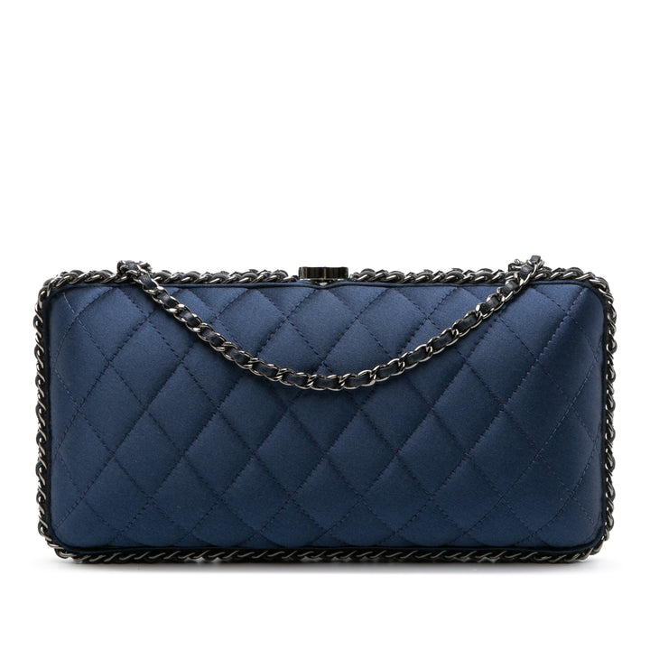 Quilted Satin Chain Around Clutch Blue - Gaby Paris