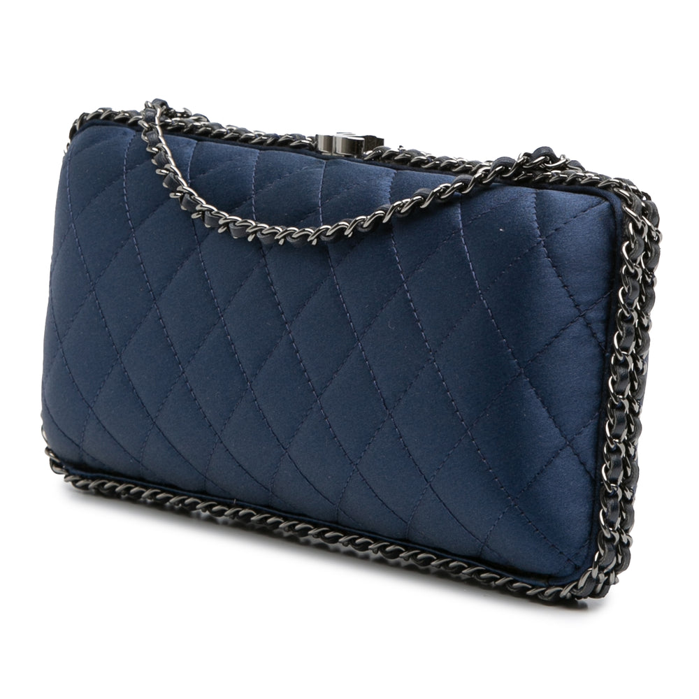 Quilted Satin Chain Around Clutch Blue - Gaby Paris