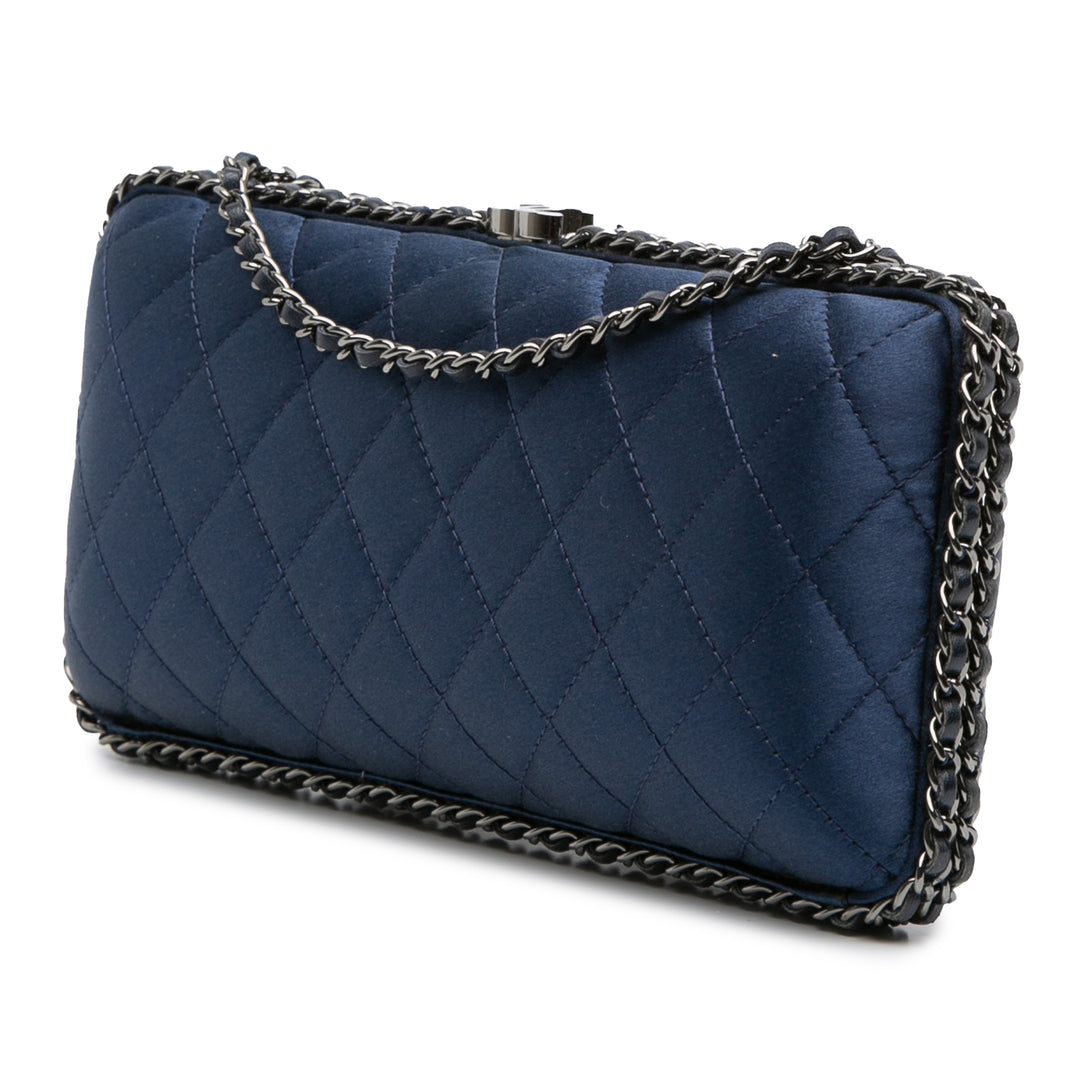 Quilted Satin Chain Around Clutch Blue - Gaby Paris