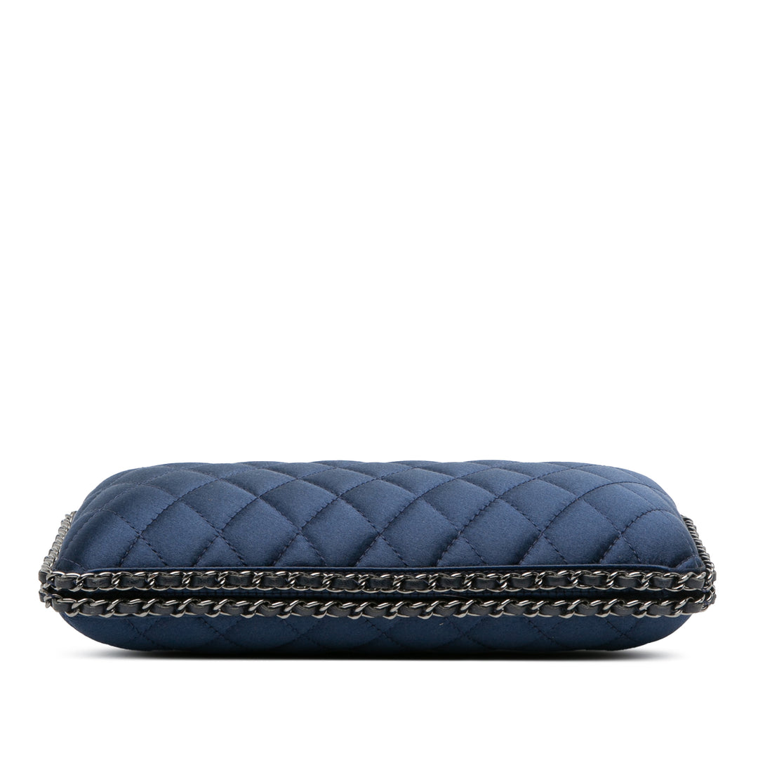 Quilted Satin Chain Around Clutch Blue - Gaby Paris