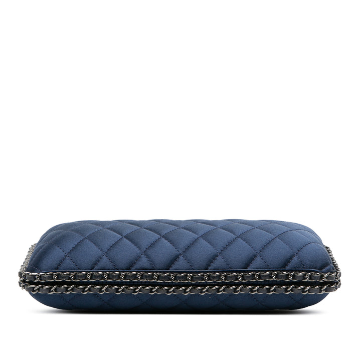 Quilted Satin Chain Around Clutch Blue - Gaby Paris