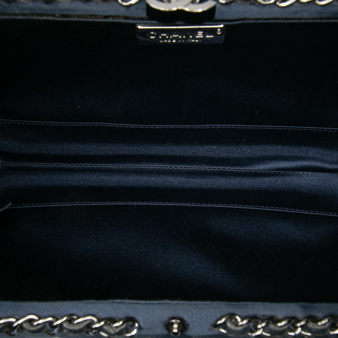 Quilted Satin Chain Around Clutch Blue - Gaby Paris