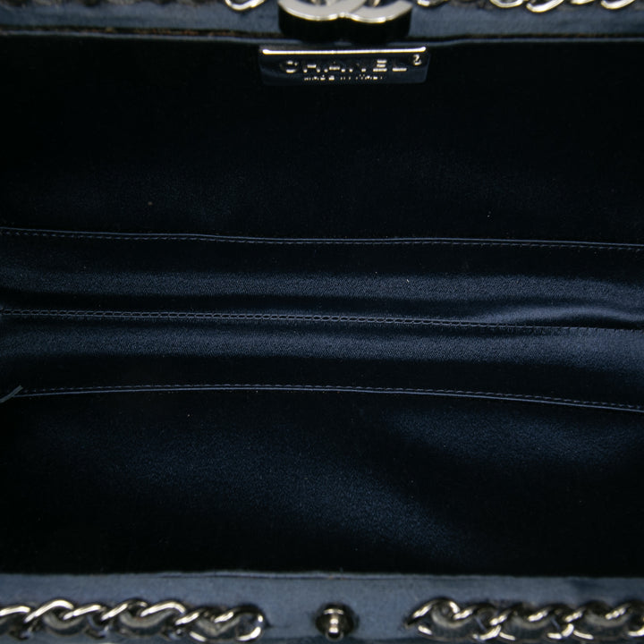 Quilted Satin Chain Around Clutch Blue - Gaby Paris