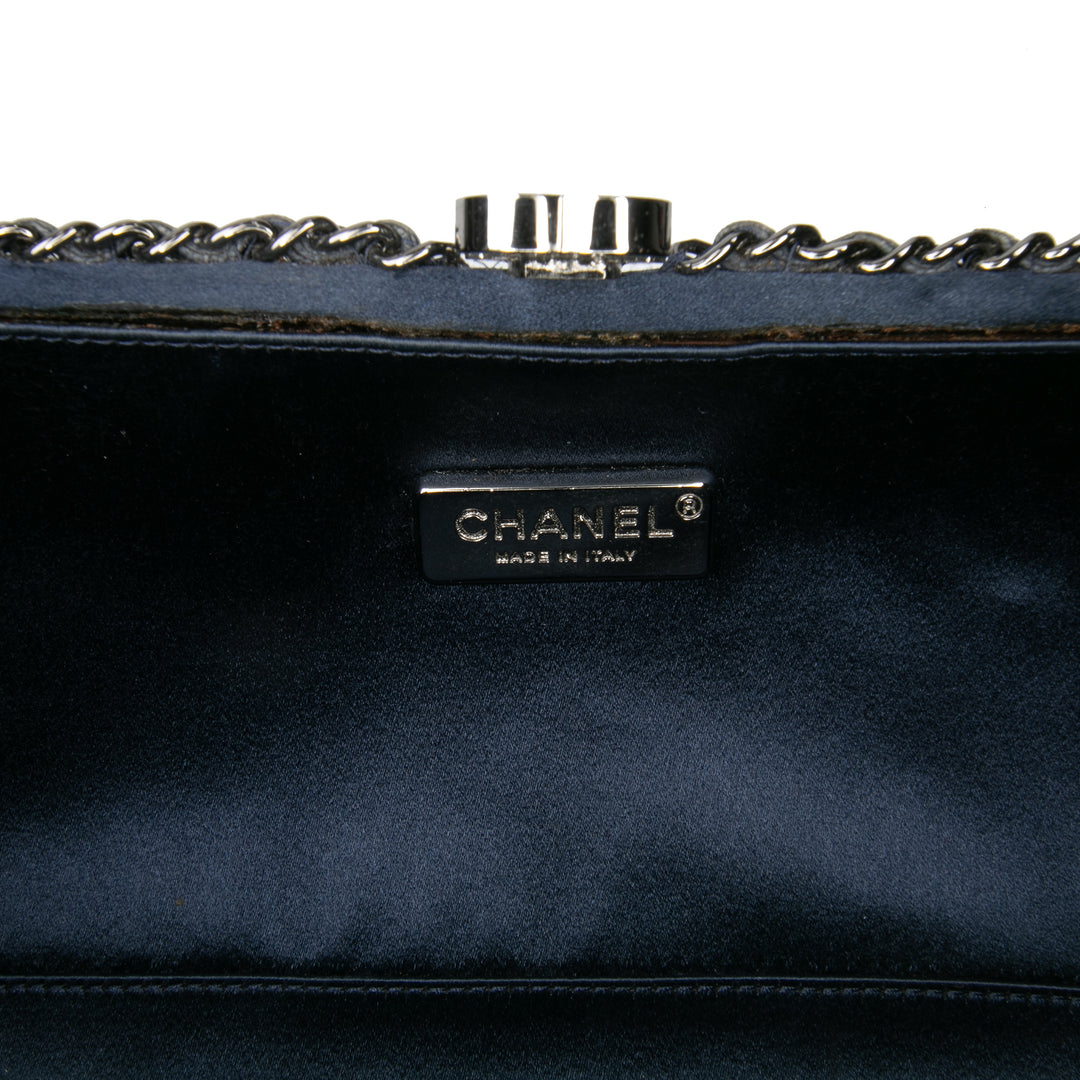 Quilted Satin Chain Around Clutch Blue - Gaby Paris