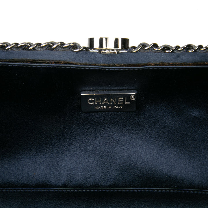Quilted Satin Chain Around Clutch Blue - Gaby Paris