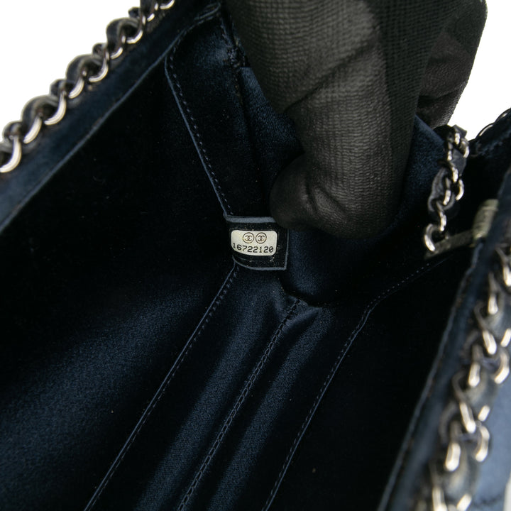 Quilted Satin Chain Around Clutch Blue - Gaby Paris