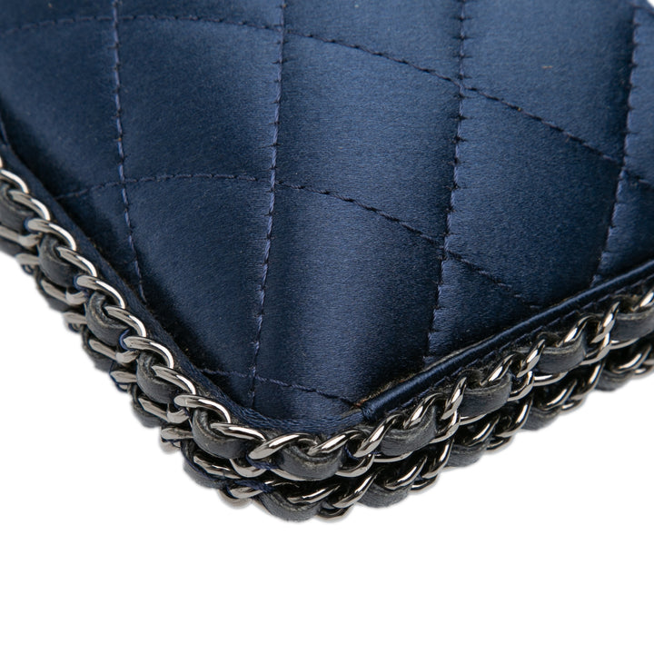 Quilted Satin Chain Around Clutch Blue - Gaby Paris