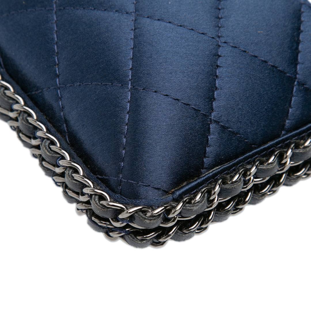 Quilted Satin Chain Around Clutch Blue - Gaby Paris