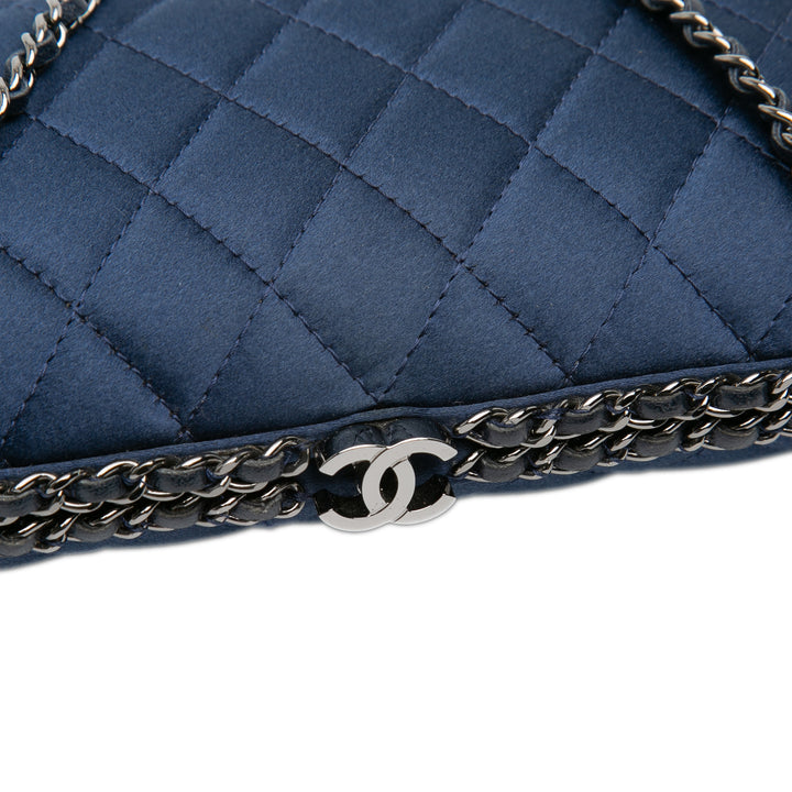 Quilted Satin Chain Around Clutch Blue - Gaby Paris