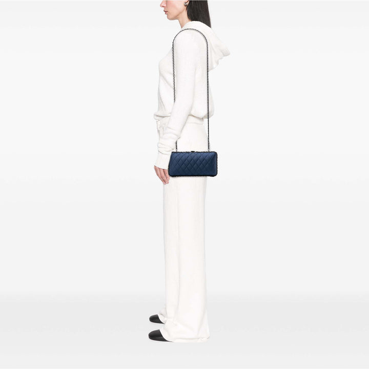 Quilted Satin Chain Around Clutch Blue - Gaby Paris