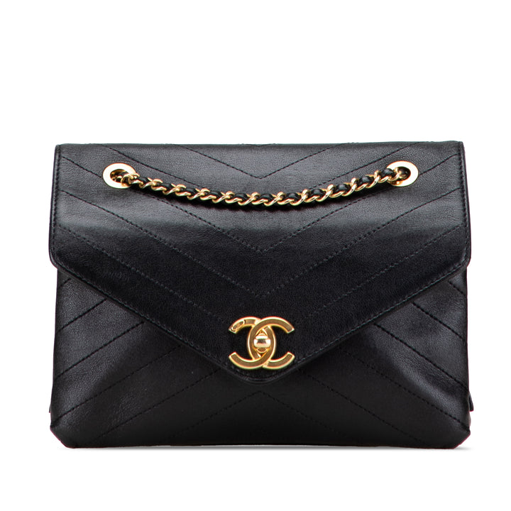 Chanel Small Chevron Cuir d’agneau Stitched Envelope Flap Noir