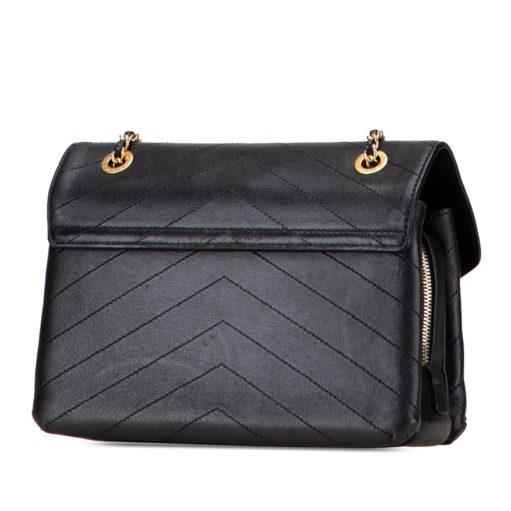 Chanel Small Chevron Cuir d’agneau Stitched Envelope Flap Noir