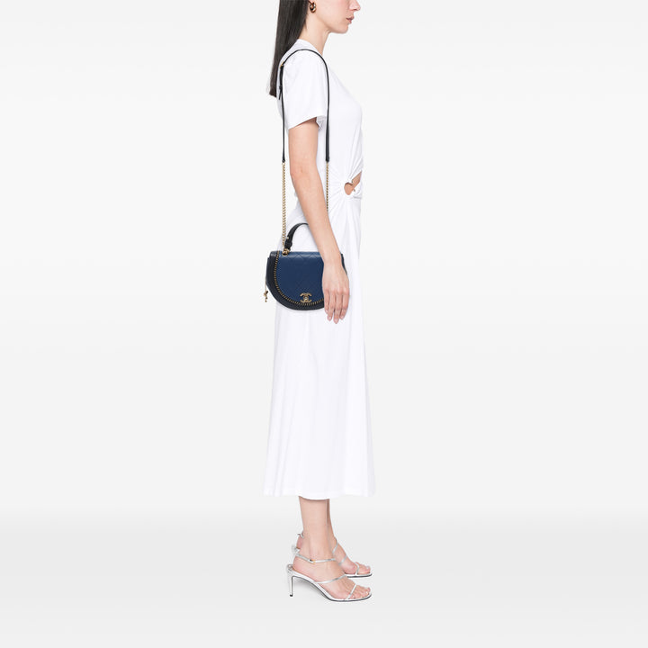 Matelassé Chaîne Detail Saddle Sac Petit Cuir d'agneau Bleu
