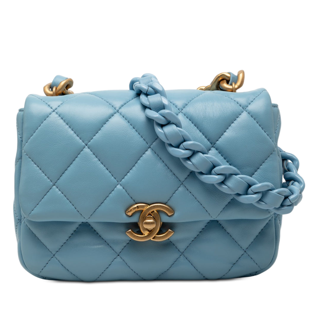 Chanel Mini Matelassé Cuir d’agneau Lacquered Chain à rabat