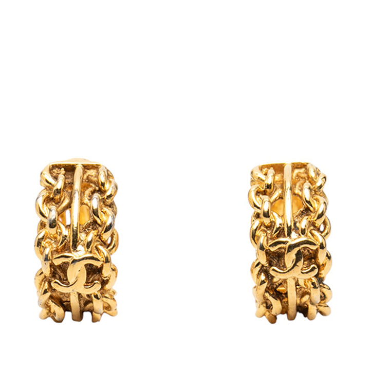 Chanel plaqué CC Chain Clip On Boucles d’oreilles