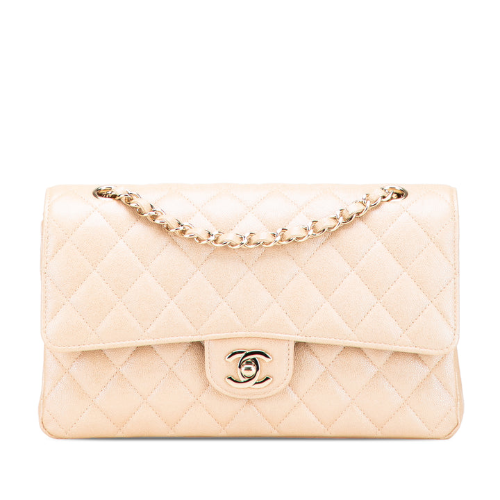 Chanel Medium Classic Iridescent Caviar Double rabat Marron