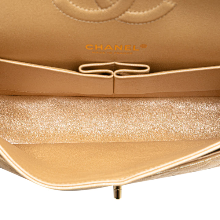 Chanel Medium Classic Iridescent Caviar Double rabat Marron