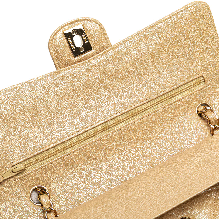 Chanel Medium Classic Iridescent Caviar Double rabat Marron