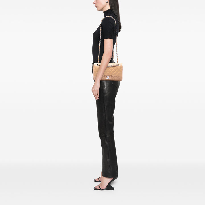 Classic Double rabat Moyen Cuir d'agneau Beige