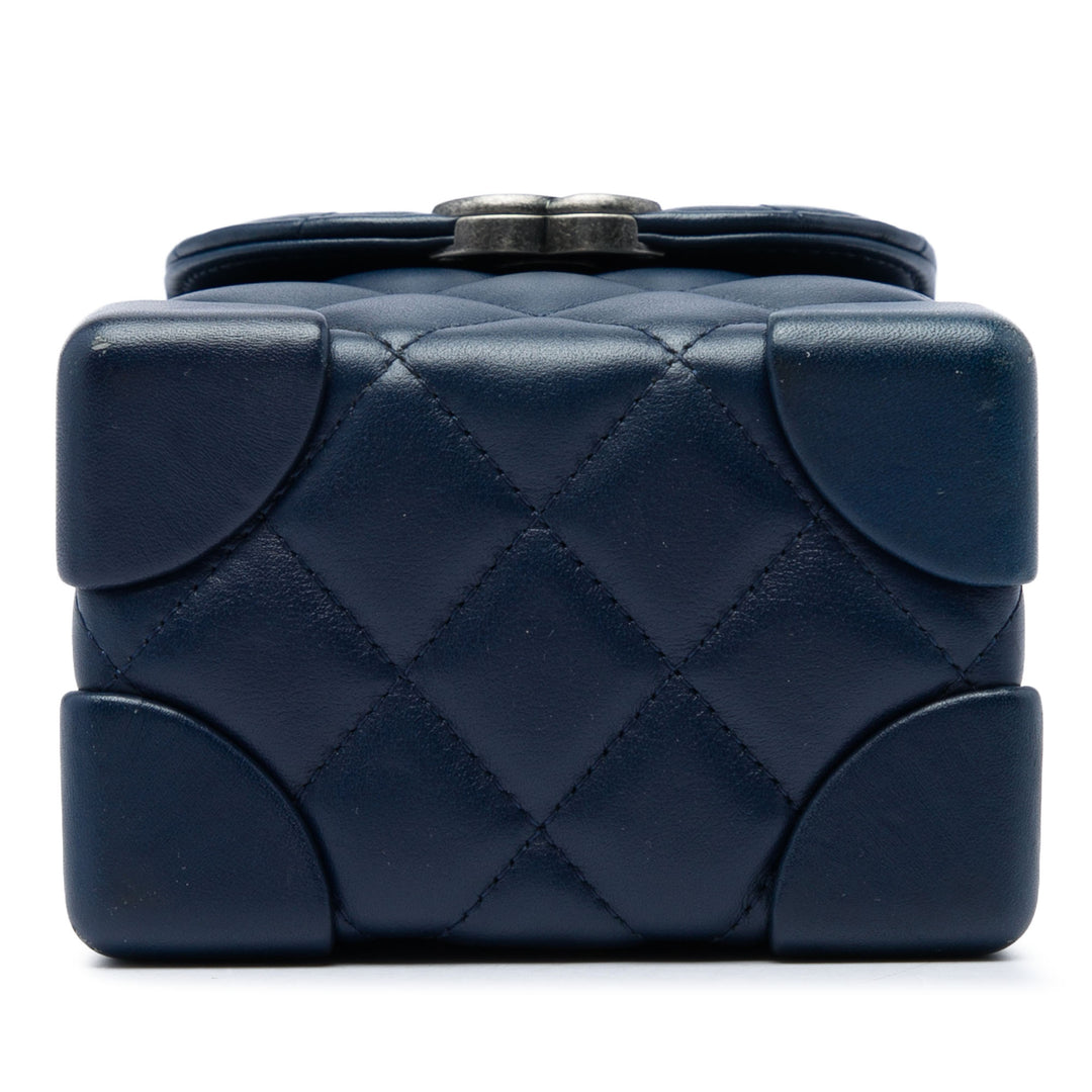 CC Matelassé Trunk à rabat Mini Cuir de veau Bleu