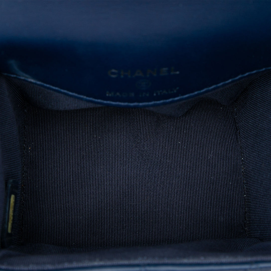 CC Matelassé Trunk à rabat Mini Cuir de veau Bleu
