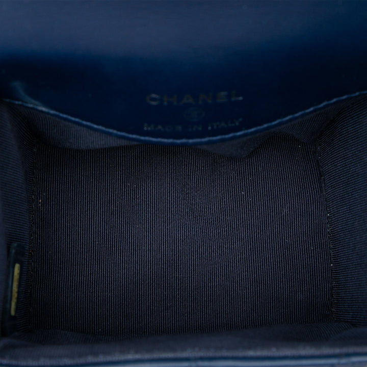 CC Matelassé Trunk à rabat Mini Cuir de veau Bleu