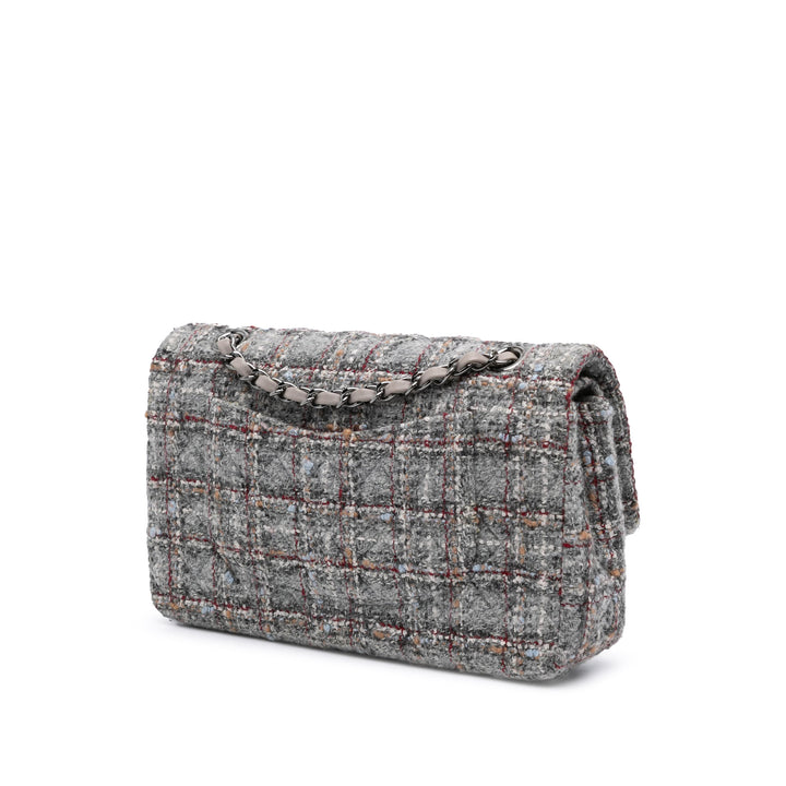 Medium Classic Tweed Double Flap Gray - Gaby Paris