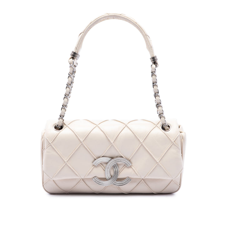 CC Double Stitch Rabat simple Cuir d'agneau Blanc