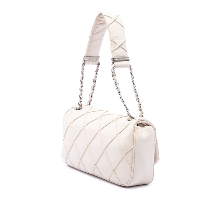CC Double Stitch Rabat simple Cuir d'agneau Blanc