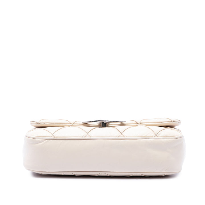 CC Double Stitch Rabat simple Cuir d'agneau Blanc
