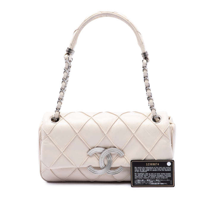 CC Double Stitch Rabat simple Cuir d'agneau Blanc