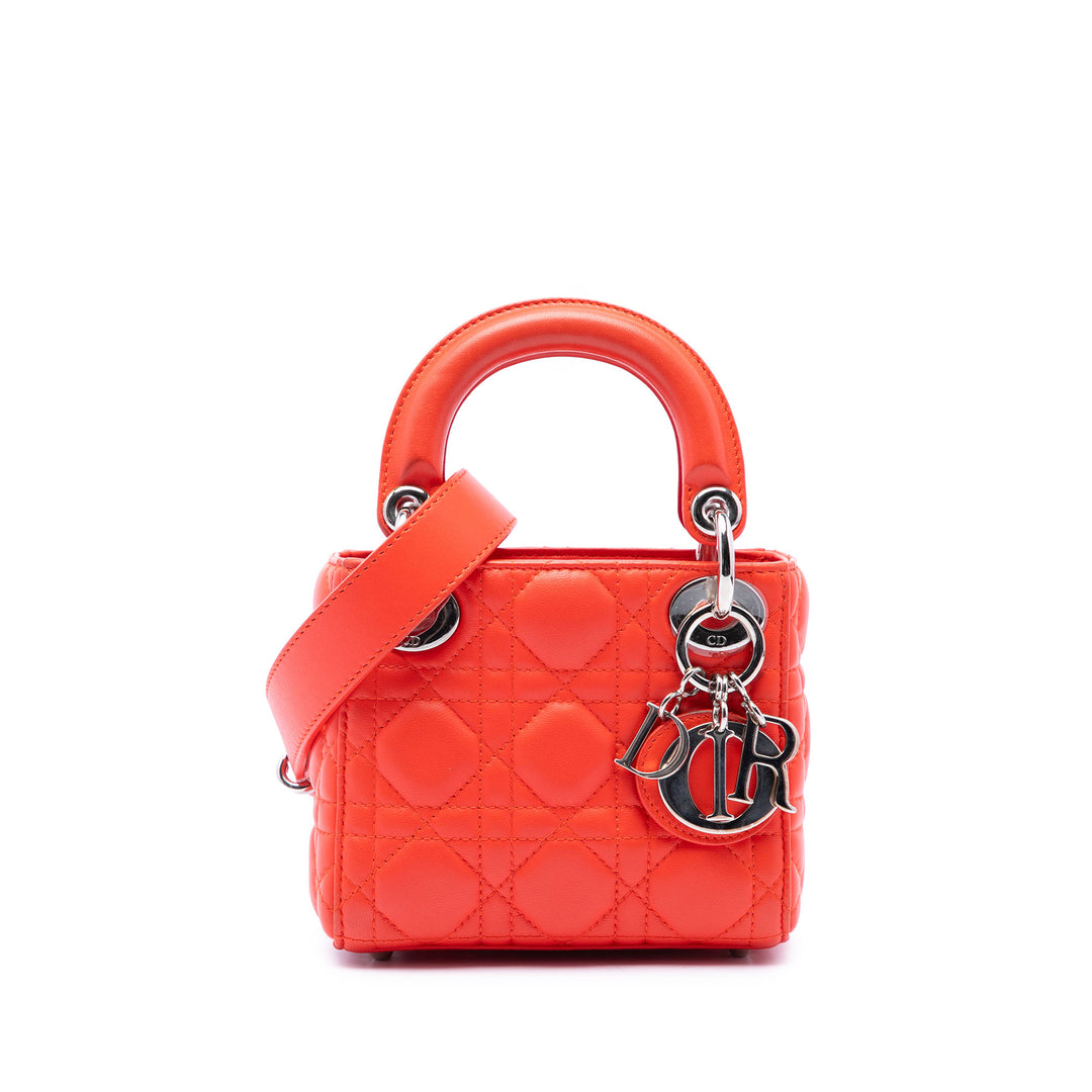 Dior Lady Dior Cannage Micro Cuir d'agneau Orange – vue principale – GABY PARIS
