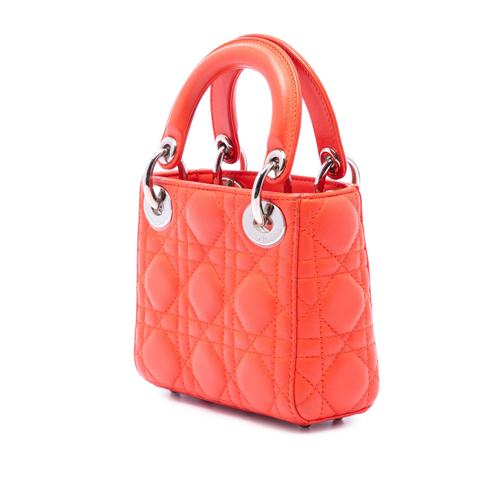 Dior Lady Dior Cannage Micro Cuir d'agneau Orange – vue 2 – GABY PARIS