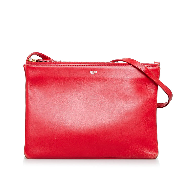 Large Trio Leather Crossbody Bag Red - Gaby Paris