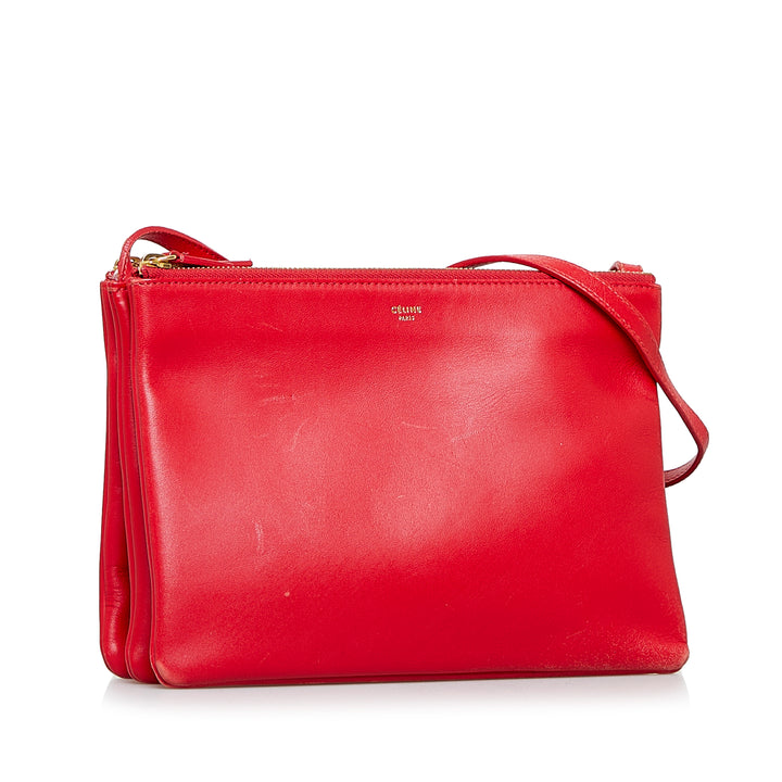 Large Trio Leather Crossbody Bag Red - Gaby Paris