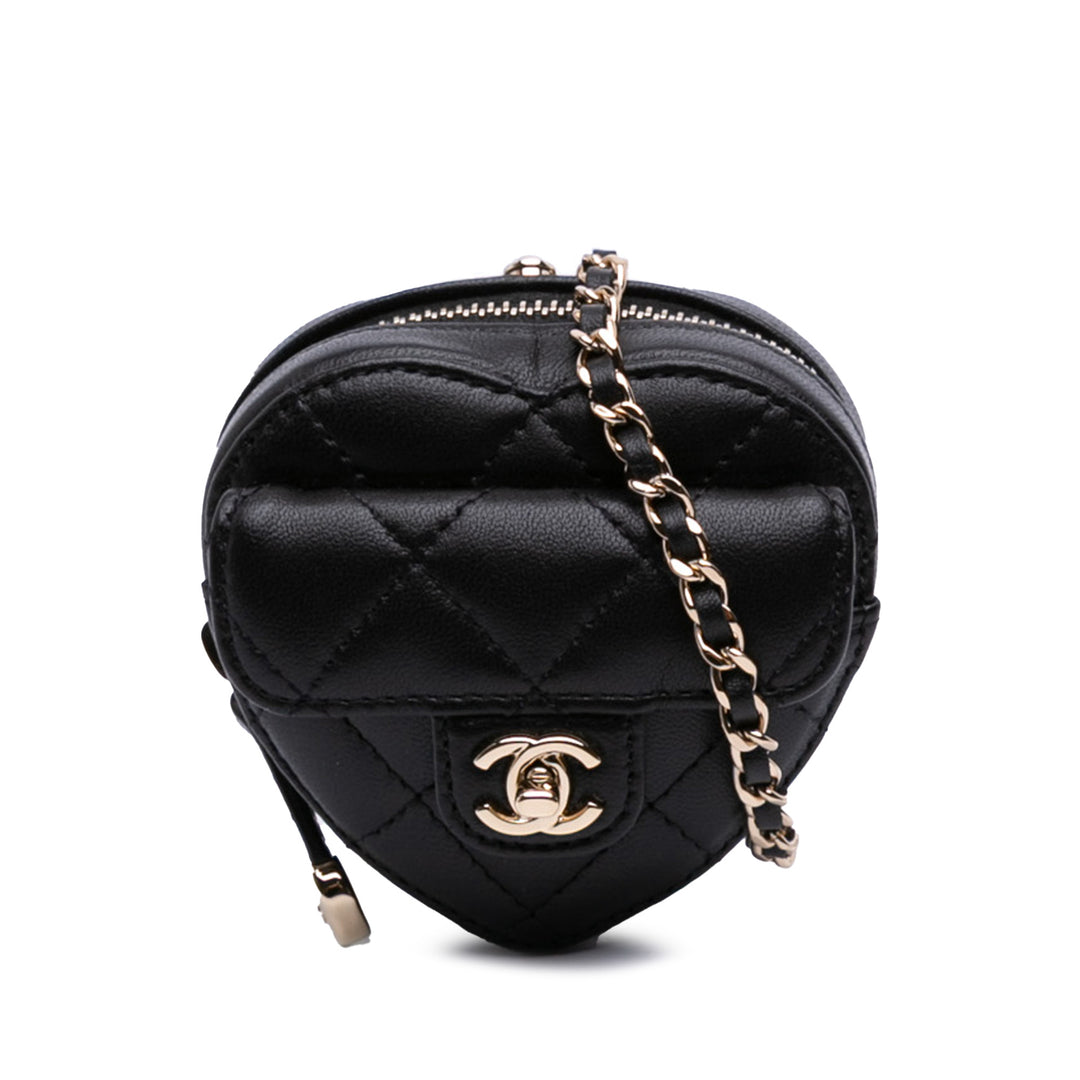Lambskin CC in Love Heart Necklace Bag Black - Gaby Paris