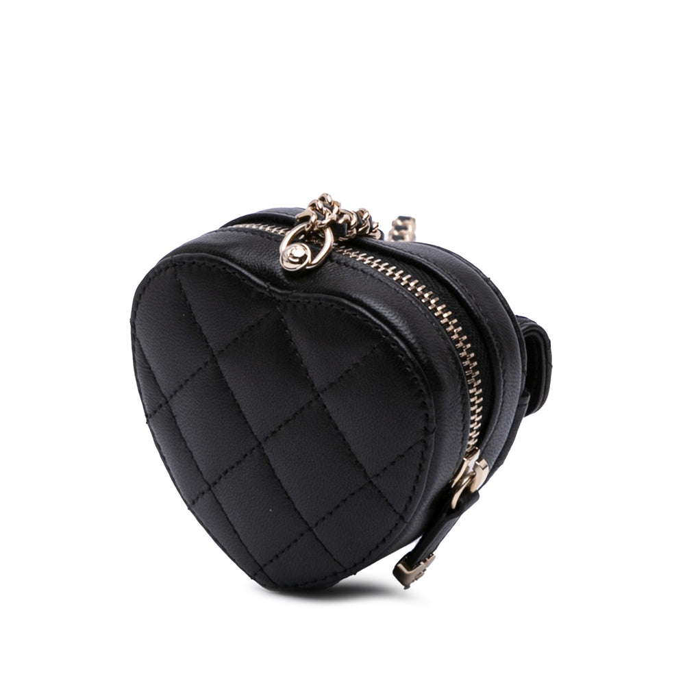 Lambskin CC in Love Heart Necklace Bag Black - Gaby Paris