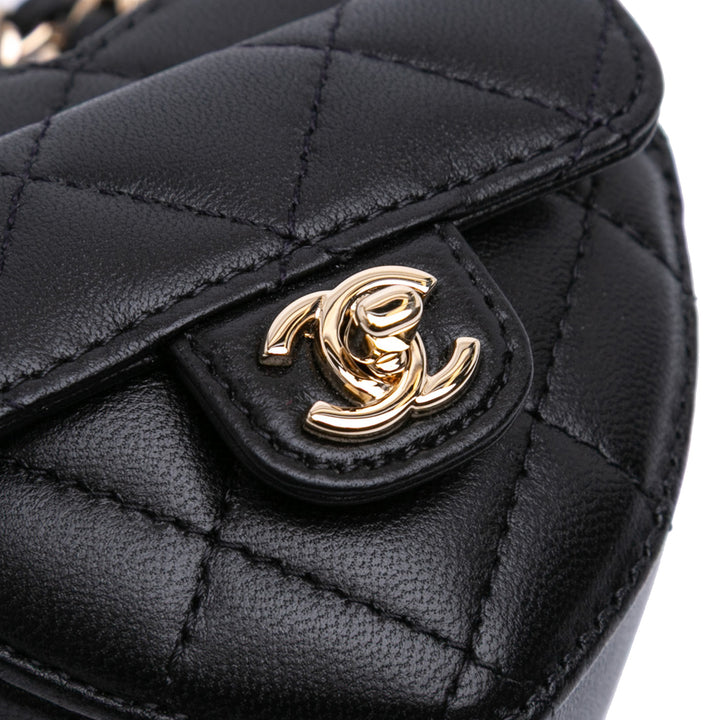 Lambskin CC in Love Heart Necklace Bag Black - Gaby Paris