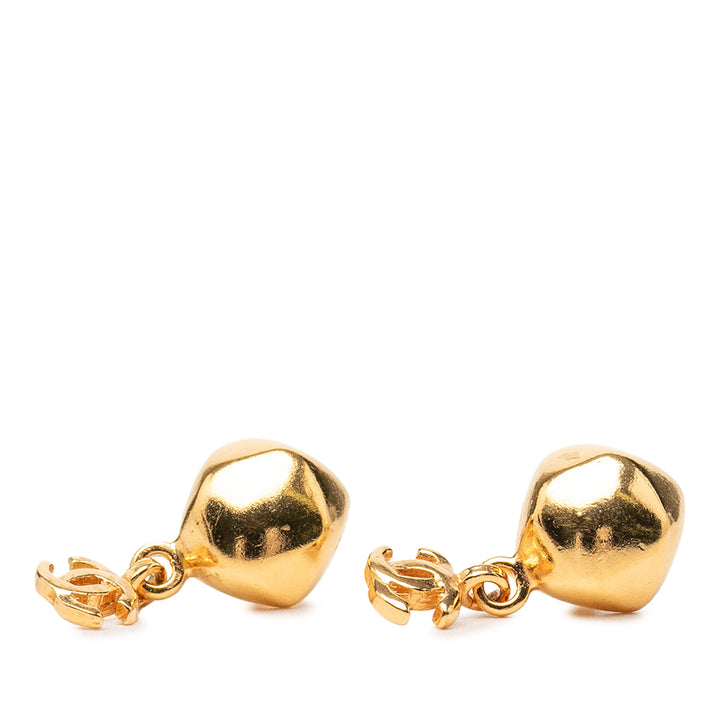 Chanel CC plaqué Rond pendantes fermoir poussette Boucles d'oreilles Doré