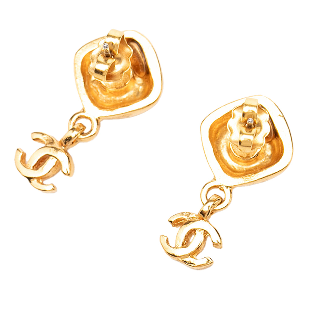 Chanel CC plaqué Rond pendantes fermoir poussette Boucles d'oreilles Doré