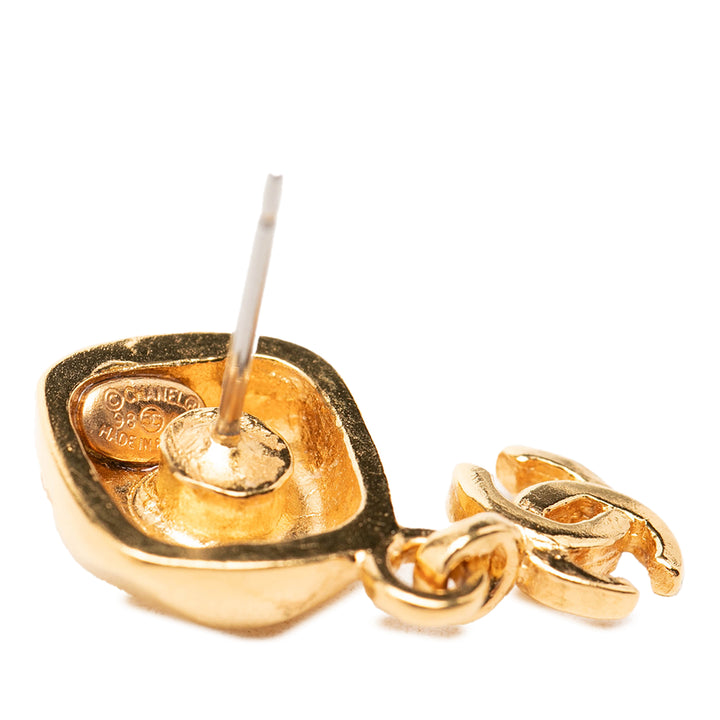 Chanel CC plaqué Rond pendantes fermoir poussette Boucles d'oreilles Doré