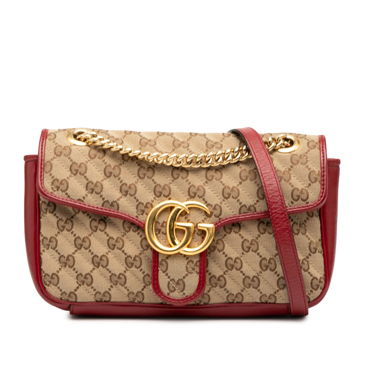 Gucci Medium GG Marmont Matelasse Diagonal GG Toile et Cuir Sac bandoulière