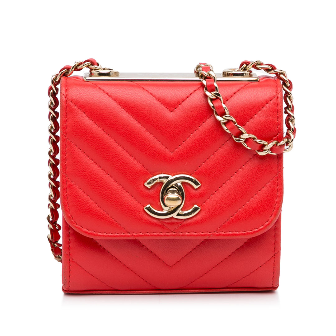 Mini Chevron Lambskin Trendy CC Chain Wallet Red - Gaby Paris