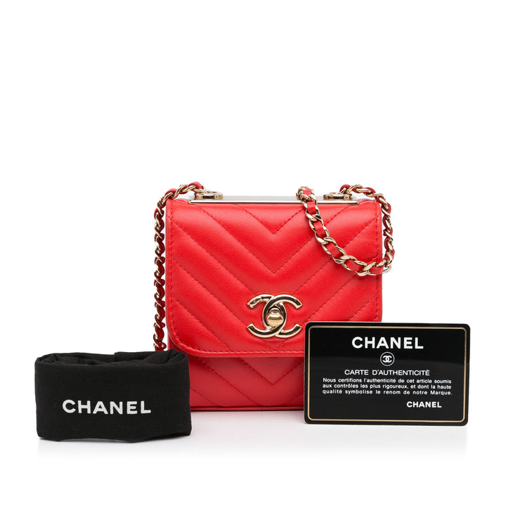 Chanel Mini Chevron Quilted Lambskin Trendy CC Chain Wallet Red - GABY PARIS