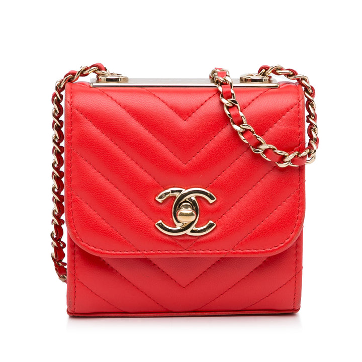 Chanel Mini Chevron Quilted Lambskin Trendy CC Chain Wallet Red - GABY PARIS