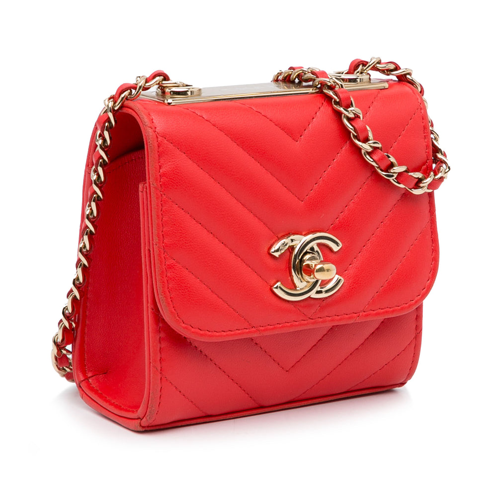 Mini Chevron Lambskin Trendy CC Chain Wallet Red - Gaby Paris