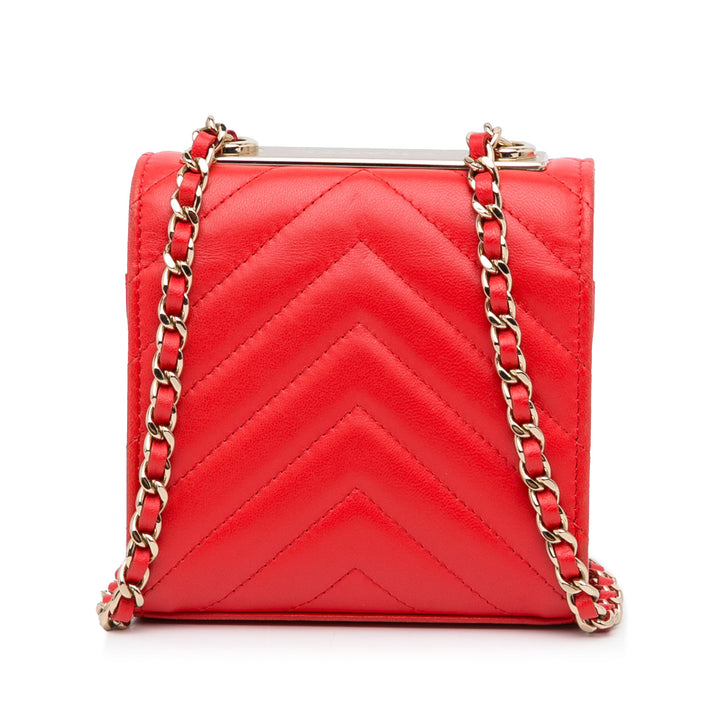 Chanel Mini Chevron Quilted Lambskin Trendy CC Chain Wallet Red - GABY PARIS