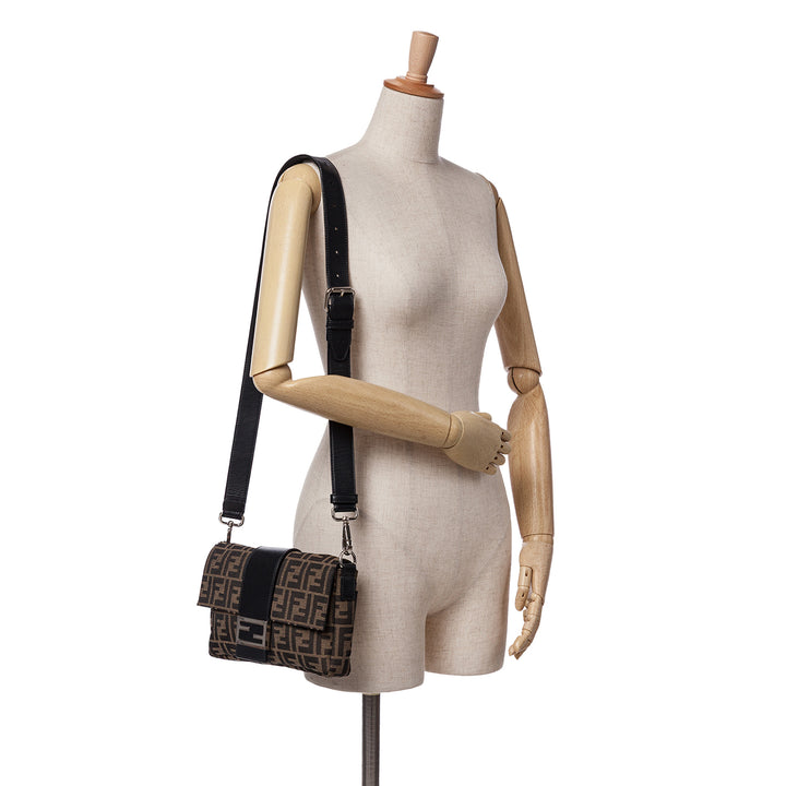 Zucca Canvas Convertible Baguette Crossbody Brown - Gaby Paris