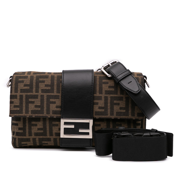 Zucca Canvas Convertible Baguette Crossbody Brown - Gaby Paris