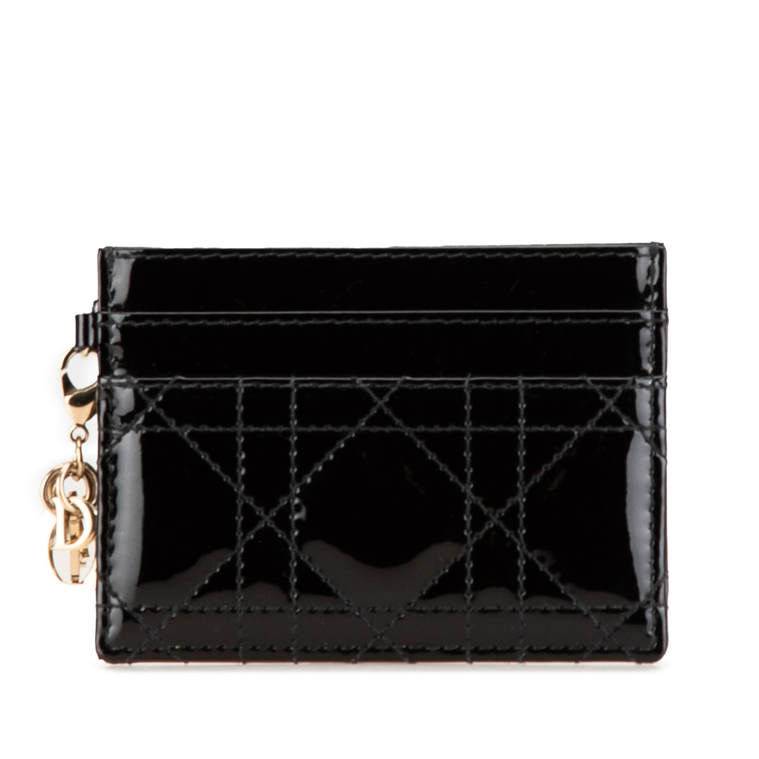 Patent Cannage Lady Dior Freesia Card Holder Black - Gaby Paris